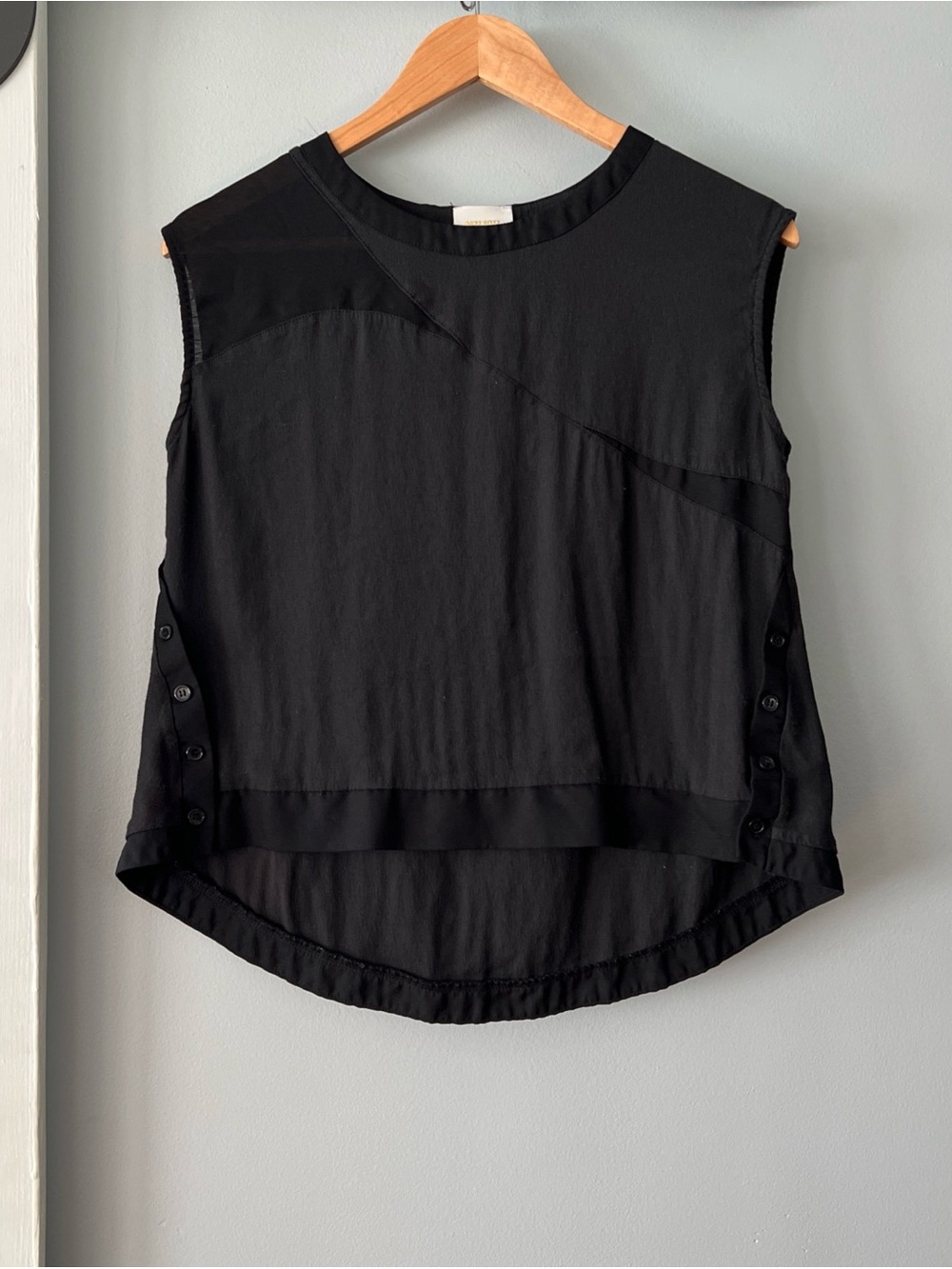 Miss Sixty Black Sleeveless Side-Button Camisole Top w/ Sheer Details